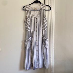 Loft Linen-Style A-Line Striped Midi Dress